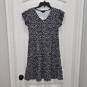 Lyrur Black and White Patterned Babydoll Style Tiered Dress
